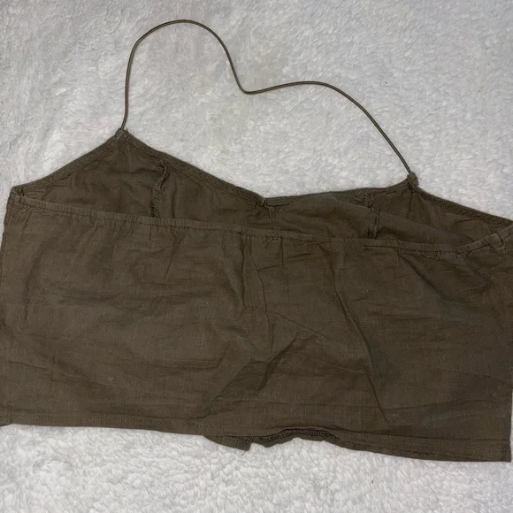 💚PrettyLittleThing💚 Khaki Green Linen Halterneck Crop Top - Picture 2 of 3